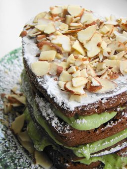 A mocha almond fudge avocado layer cake.