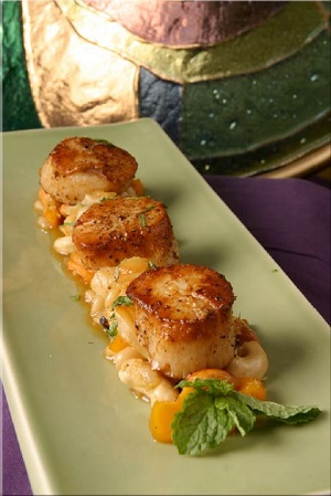 Pan Seared Scallops with Lychee and Dried Fruit Salad
