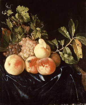 Still-life of peaches and grapes