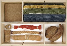 Coir / Coconut fiber - Tray and samples of the textile cabinet in the Textielmuseum in Tilburg. Cabinet interior made by Simone de Waart