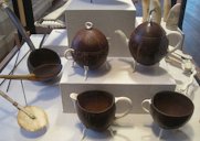 Coconut shell dipper and tea set - Old State House Museum, Boston, MA. USA.
