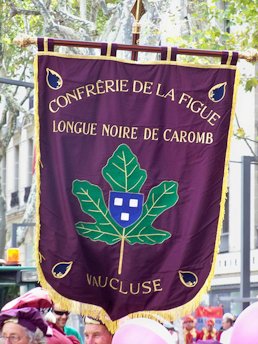 Banner of the Brotherhood of Black Long Fig of Caromb (Vaucluse, France).