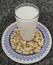 Cashew nut milk. This exemplar was made with 500ml of water and 200g of cashew nuts in the blender