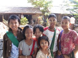Village girls wearing thanaka at Ava, Burma