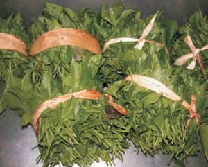 Bundled leaves in the market