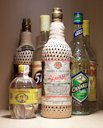 Several brands of cachaça (distilled spirit made from fermented sugarcane juice.)