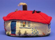 Knitted teacosy, house shaped